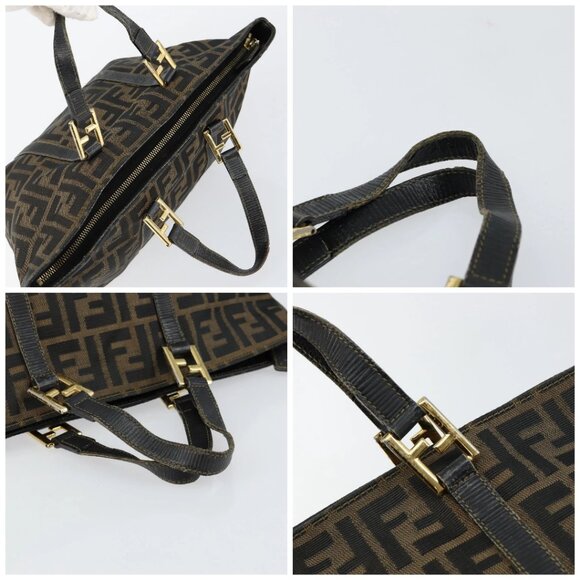 FENDI Zucca Canvas Hand Bag Brown Black gold Auth 146809 - Picture 16 of 16